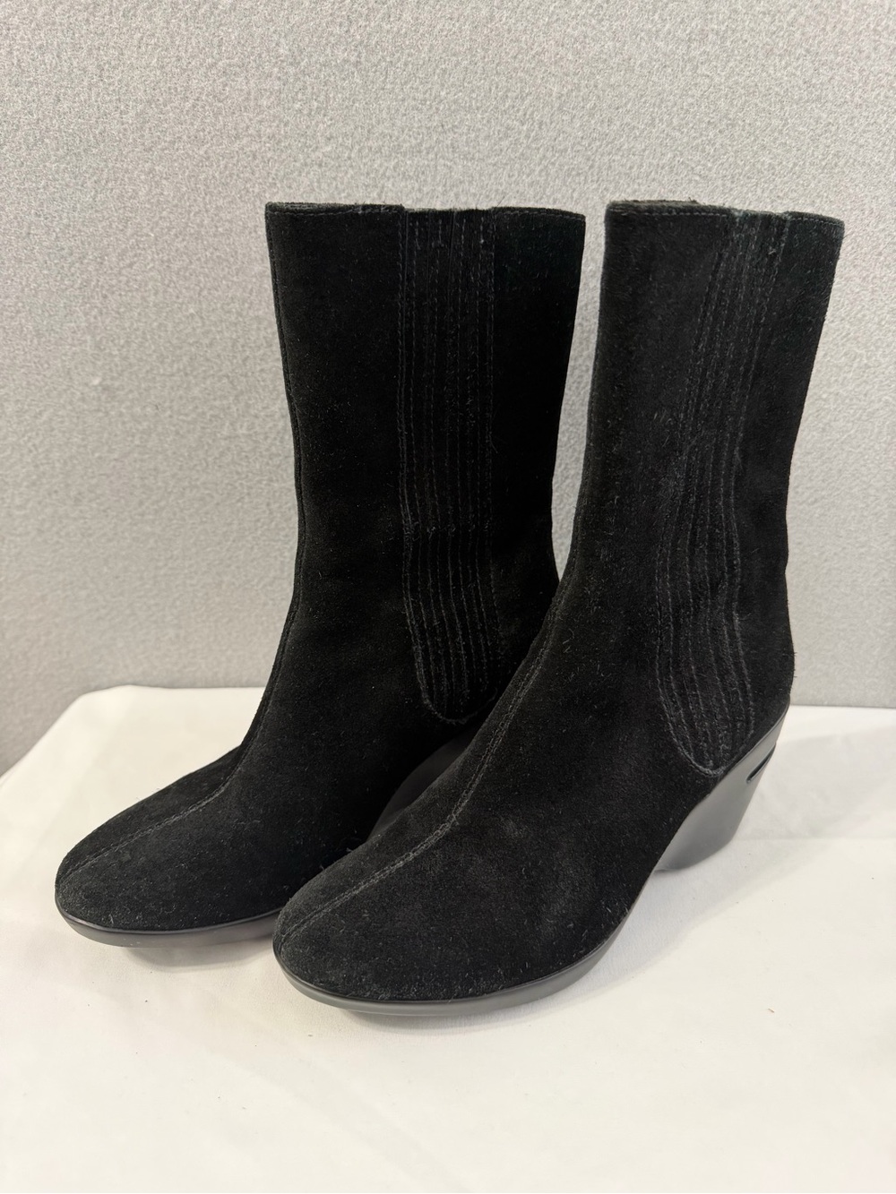 Cole Haan Nike Air Suede Ankle Boots s6B Women Black Pull On Wedge